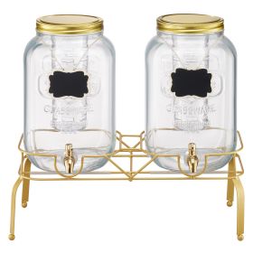 Beverage Dispenser, 2 Pack 2 Gallon Drink Dispensers for Parties, Glass Juice Dispenser with Metal Stand, Stainless Steel Spigot, Infuser
