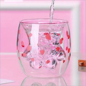 1pc Cat Claw Glass Cup; Creative Insulated Glass Double Layer Coffee Cup High Borosilicate Tea Cup Household Cute Transparent Cat Paw Glass Water (Color: Transparent)