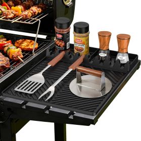 Silicone Tools Mat for Griddle Kitchen Cooking Baking Countertop-Side Shelf Spatula Mat with Drip Pad for Blackstone Weber Traeger Pit Boss Flat (Color: Black)